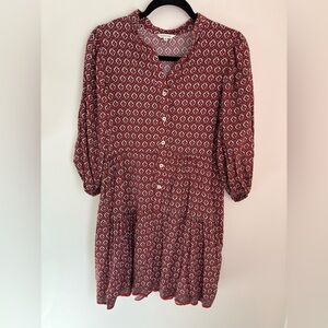 Max Studio Burgundy Geometric Quarter Sleeve Knee Length Boho Dress | Feminine